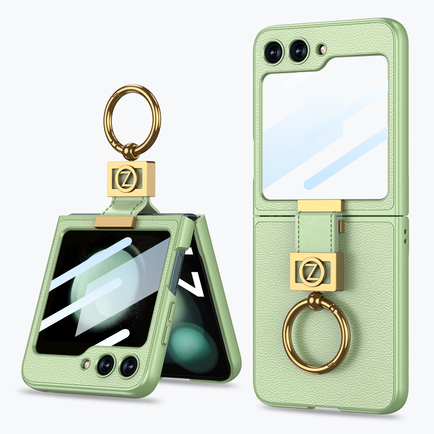 GKK For Samsung Galaxy Z Flip5 5G Slim Phone Cover Hard PC PU Metal Z Letter Kickstand Case with Small Screen Film GKK For Samsung Galaxy Z Flip5 5G Slim Phone Cover Hard PC PU Metal Z Letter Kickstand Case with Small Screen Film